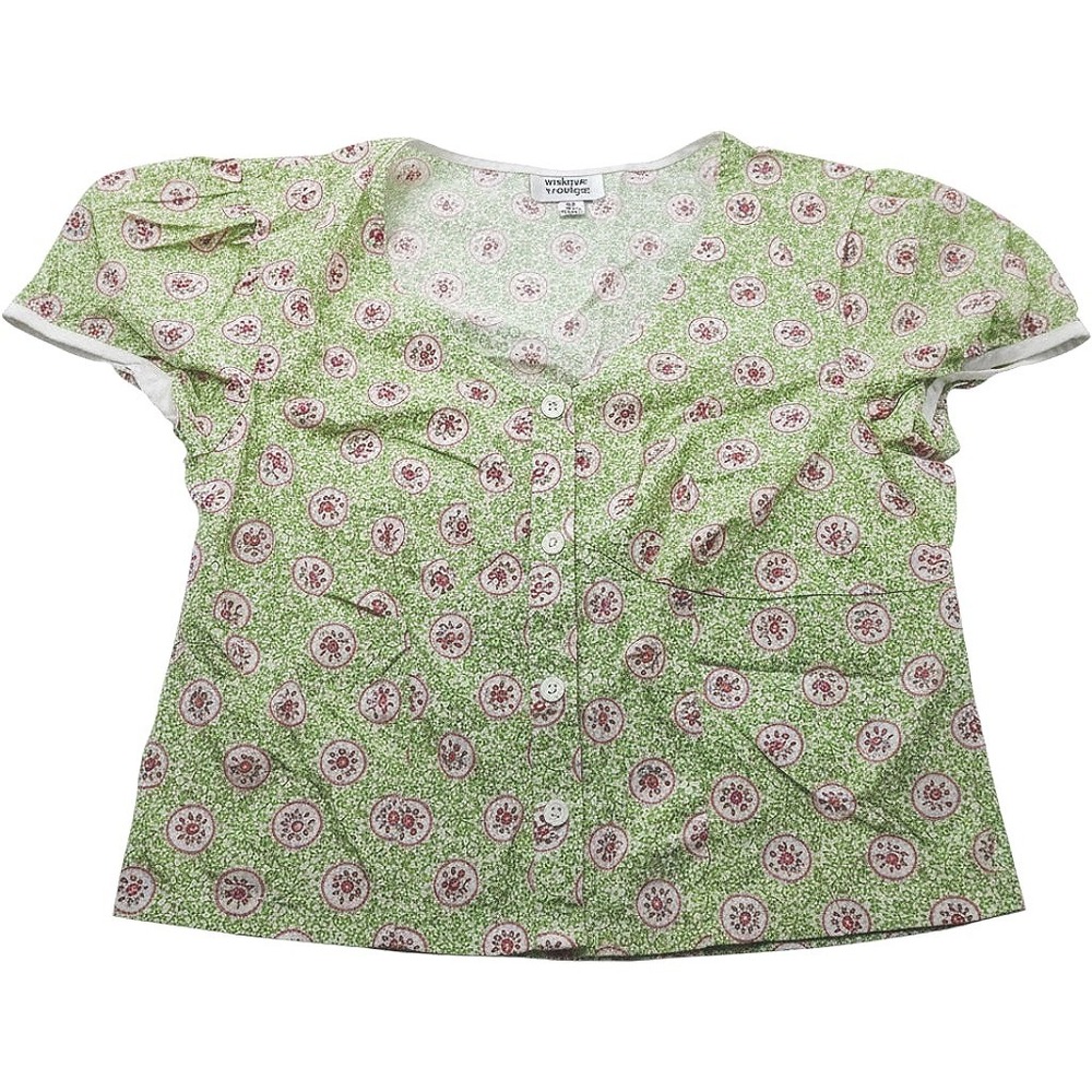 Unique Vintage Blouse 100% Cotton Retro Rockabilly Cap Sleeve Cottagecore Medium